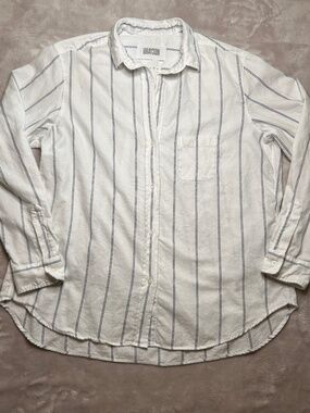 Grayson The Hero Button Up Shirt Womens L 04 Cotton White Striped Coastal Preppy